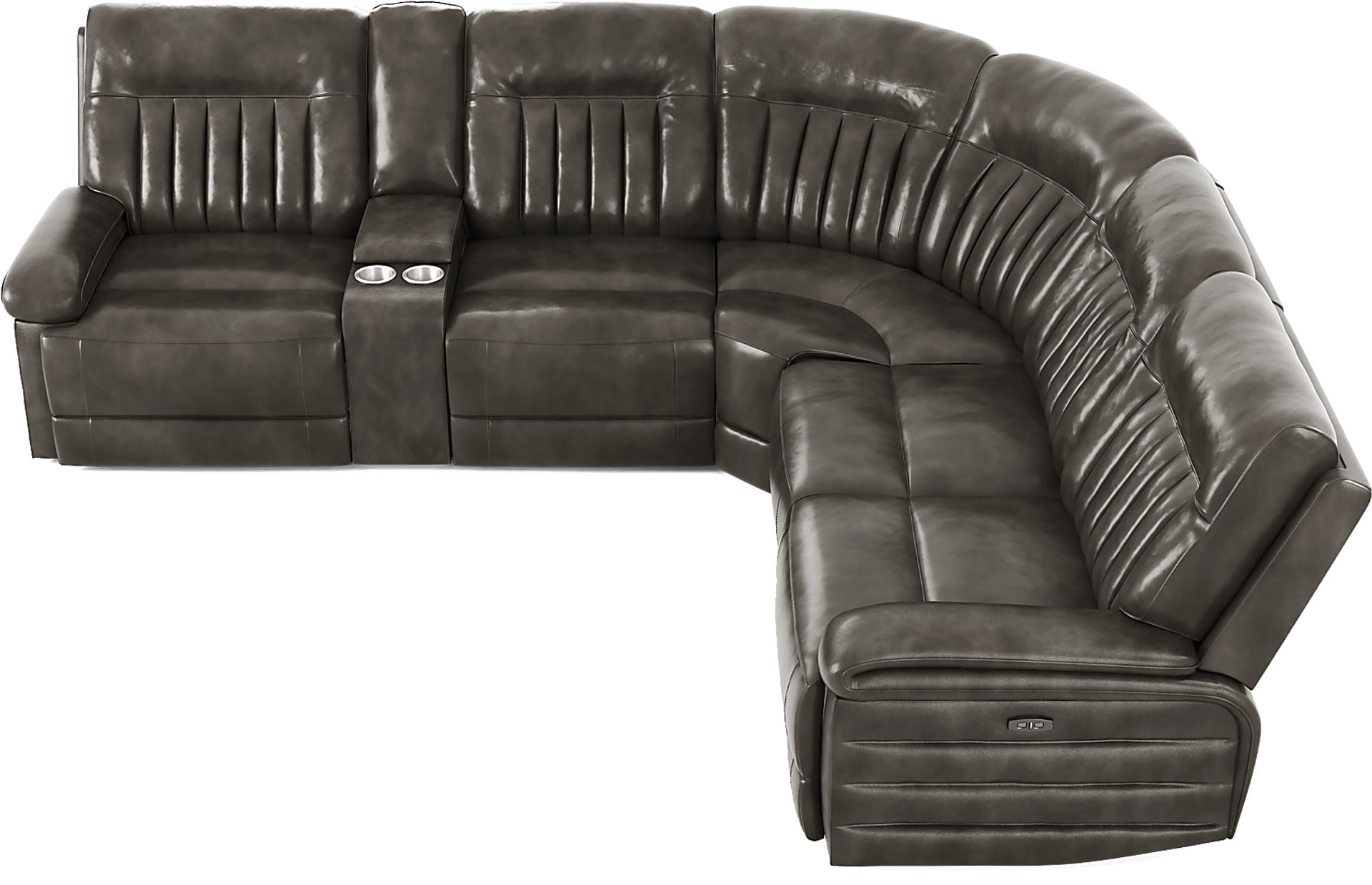 Terenzo Gray Leather 6 Pc Dual Power Reclining Sectional - Image 7