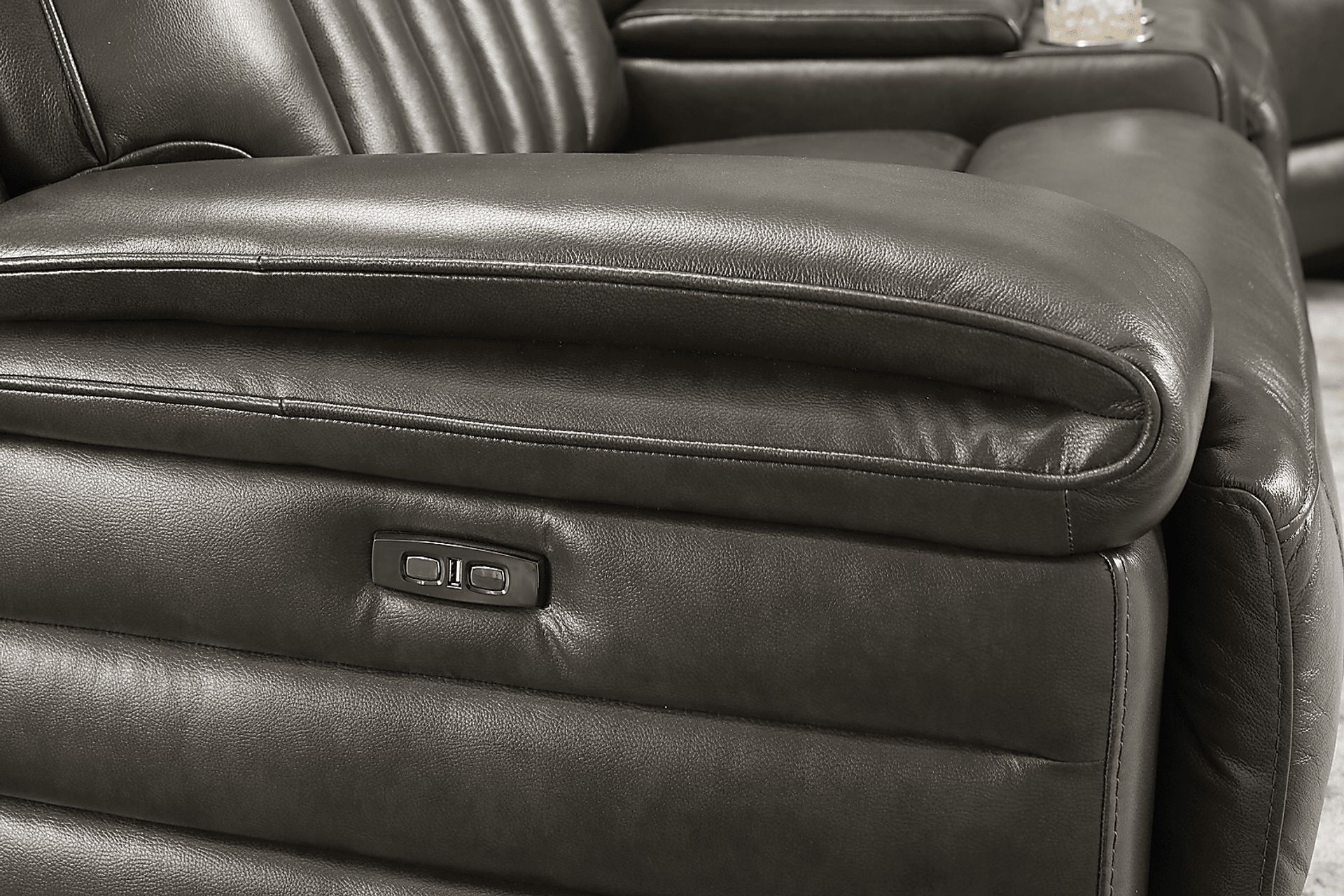 Terenzo Gray Leather 6 Pc Dual Power Reclining Sectional - Image 10