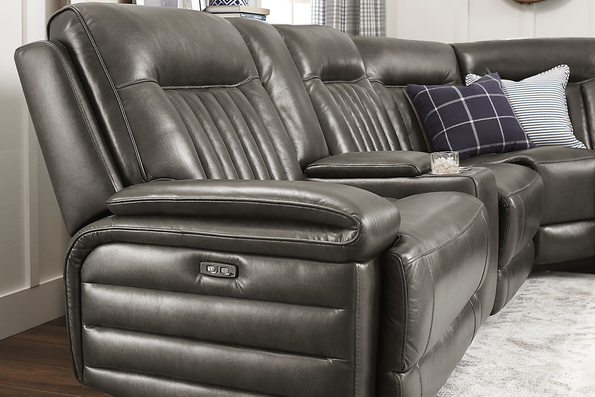 Terenzo Gray Leather 6 Pc Dual Power Reclining Sectional - Image 11