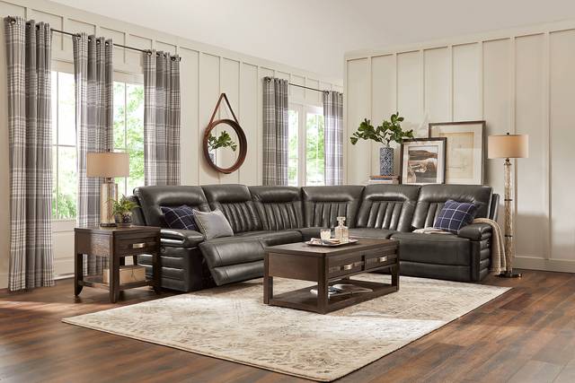 Terenzo Gray Leather 6 Pc Dual Power Reclining Sectional - Thumbnail - Image 2