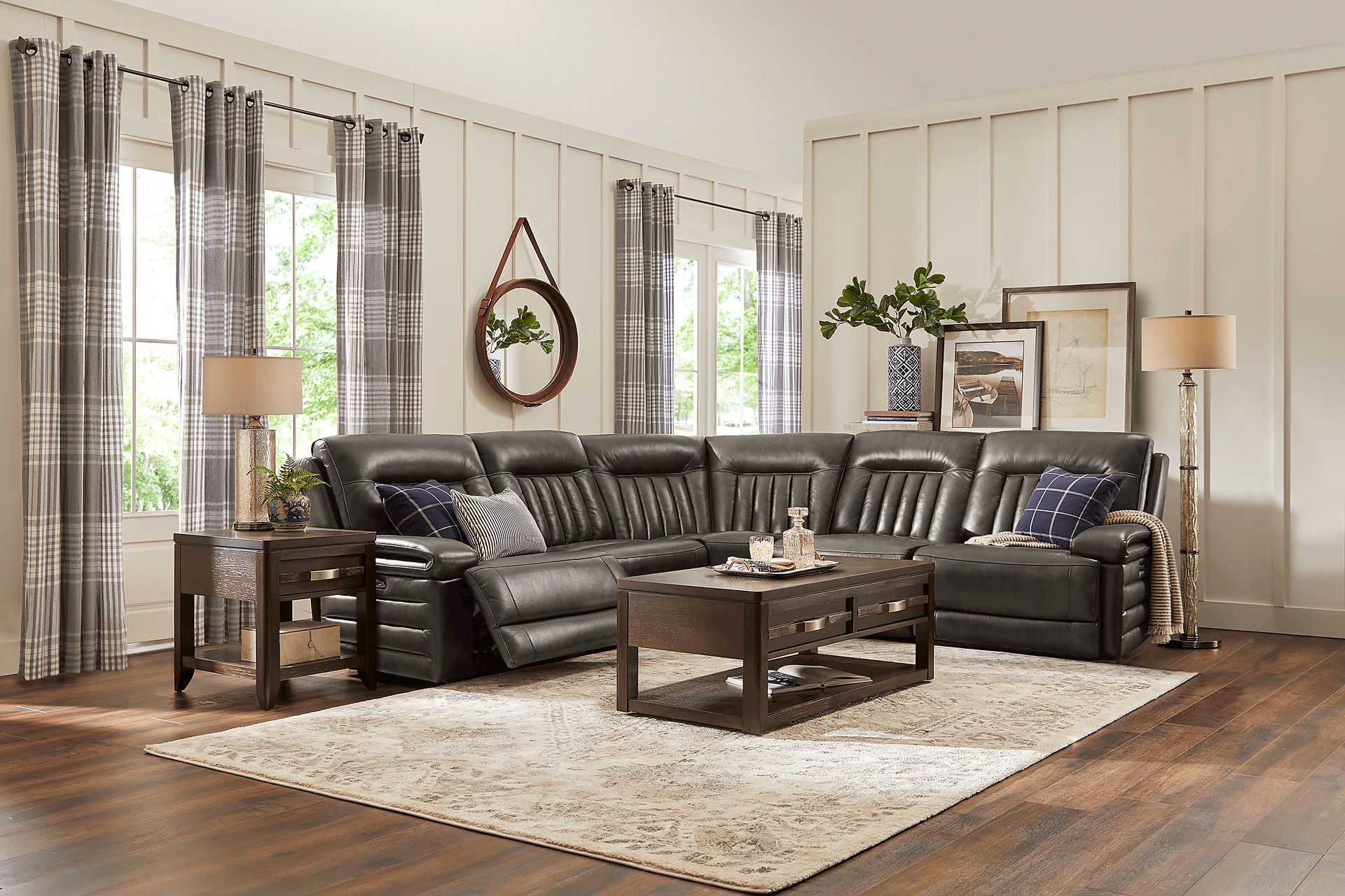 Terenzo Gray Leather 6 Pc Dual Power Reclining Sectional - Image 2