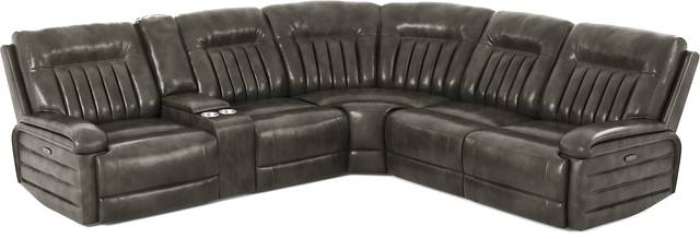 Terenzo Gray Leather 6 Pc Dual Power Reclining Sectional - Thumbnail - Image 1