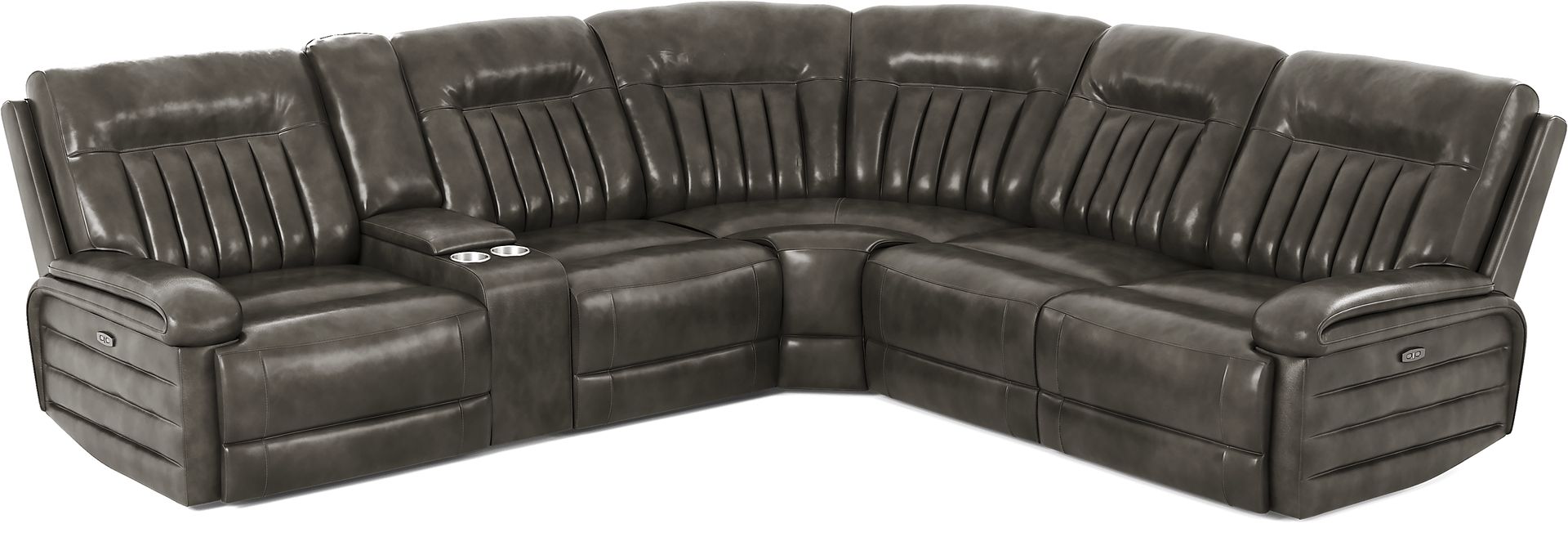 Terenzo Gray Leather 6 Pc Dual Power Reclining Sectional - Image 1