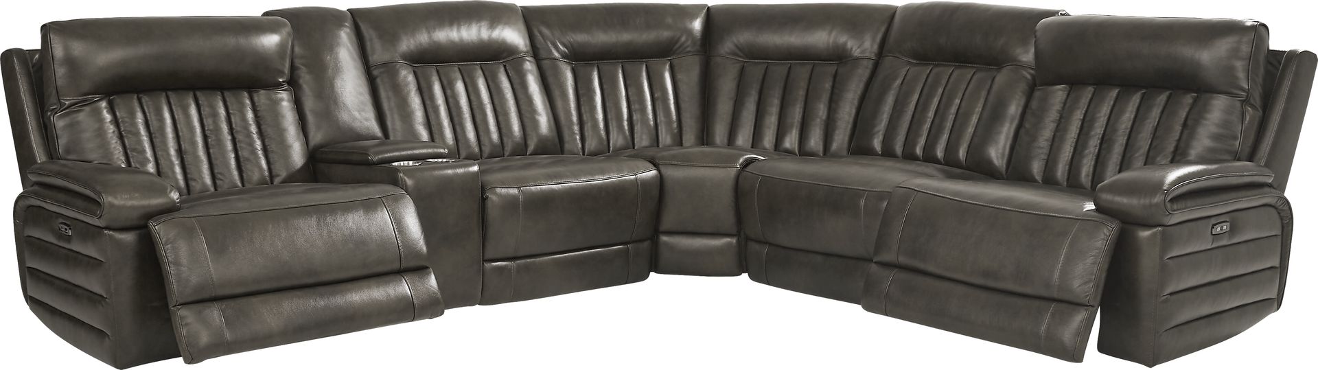 Terenzo Gray Leather 6 Pc Dual Power Reclining Sectional - Image 3