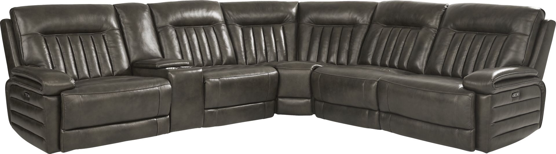 Terenzo Gray Leather 6 Pc Dual Power Reclining Sectional - Image 3