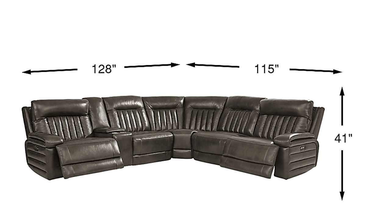 Terenzo Gray Leather 6 Pc Dual Power Reclining Sectional | Rooms to Go