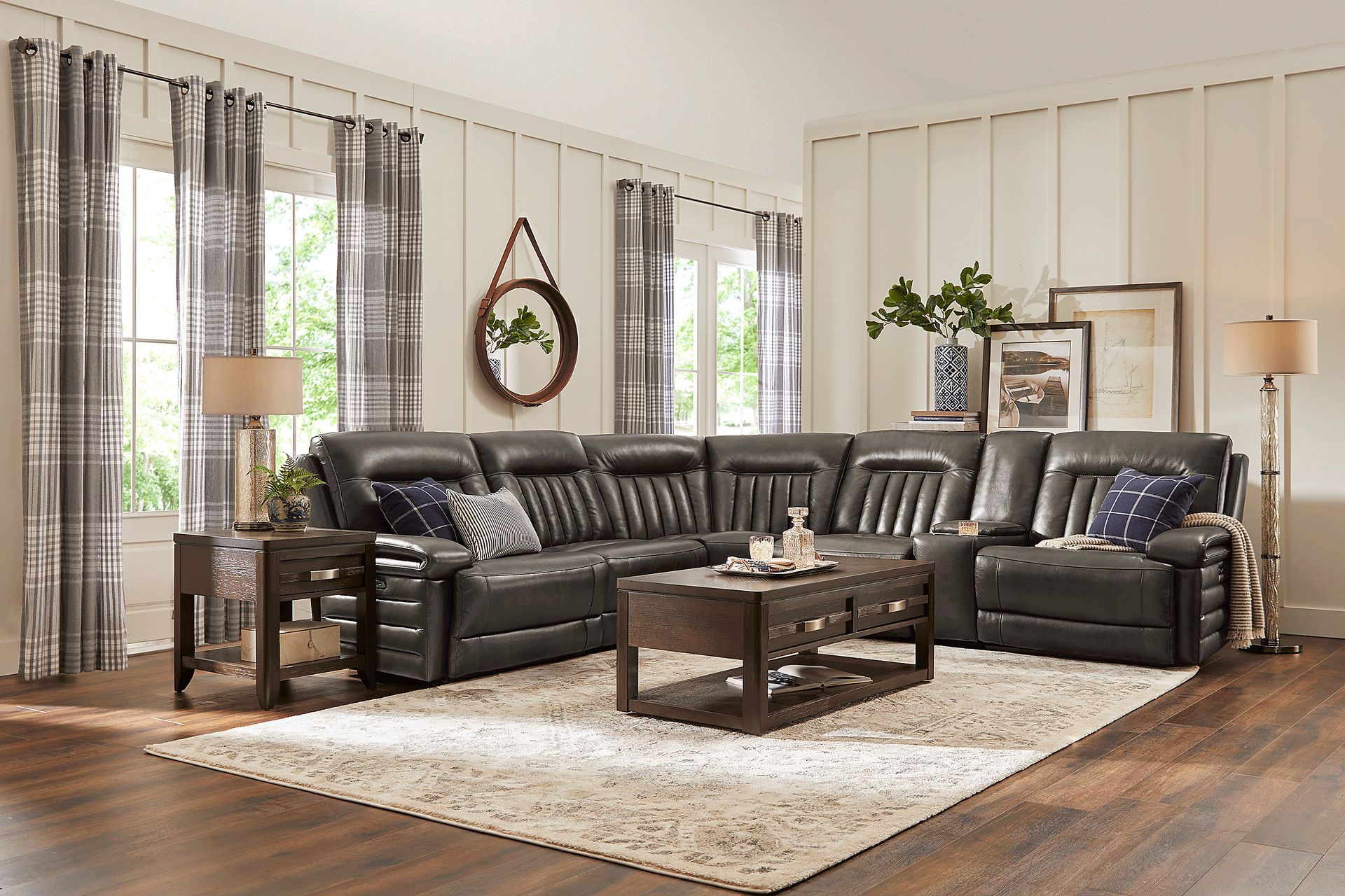 Terenzo Gray Leather 6 Pc Dual Power Reclining Sectional - Image 2