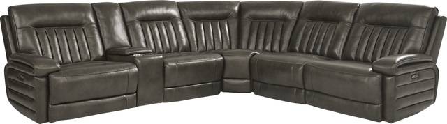 Terenzo Gray Leather 6 Pc Dual Power Reclining Sectional - Thumbnail - Image 1