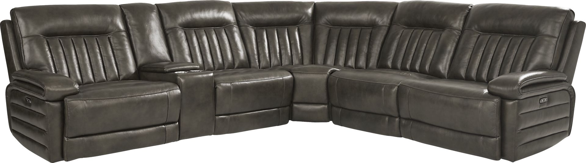 Terenzo Gray Leather 6 Pc Dual Power Reclining Sectional - Image 1