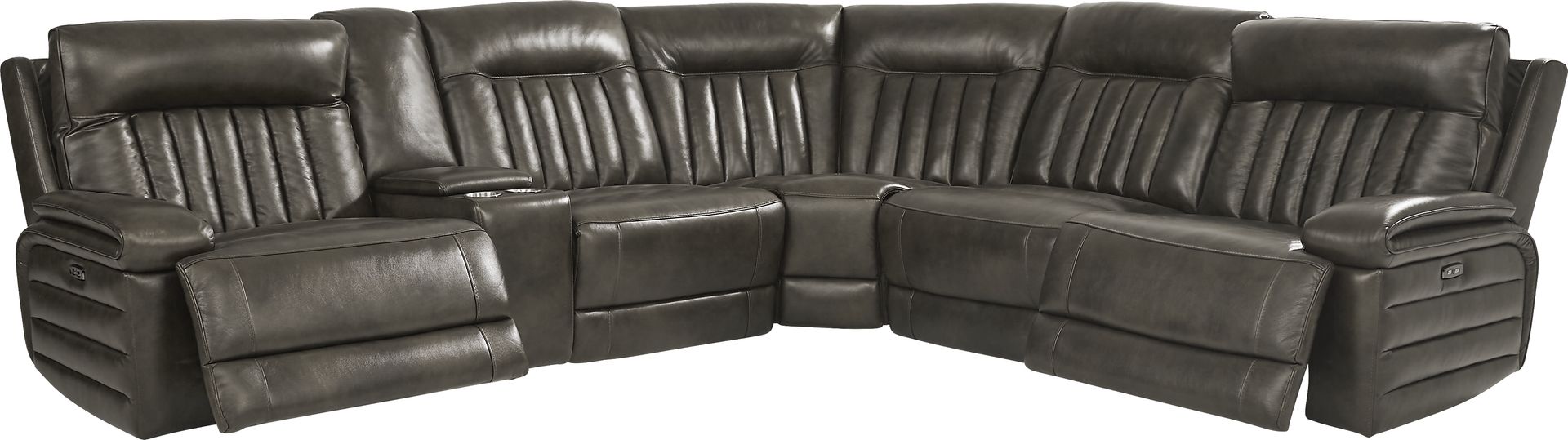 Terenzo Gray Leather 6 Pc Dual Power Reclining Sectional - Image 1