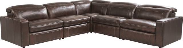 Terralinia Brown Leather 5 Pc Dual Power Reclining Sectional - Thumbnail - Image 1