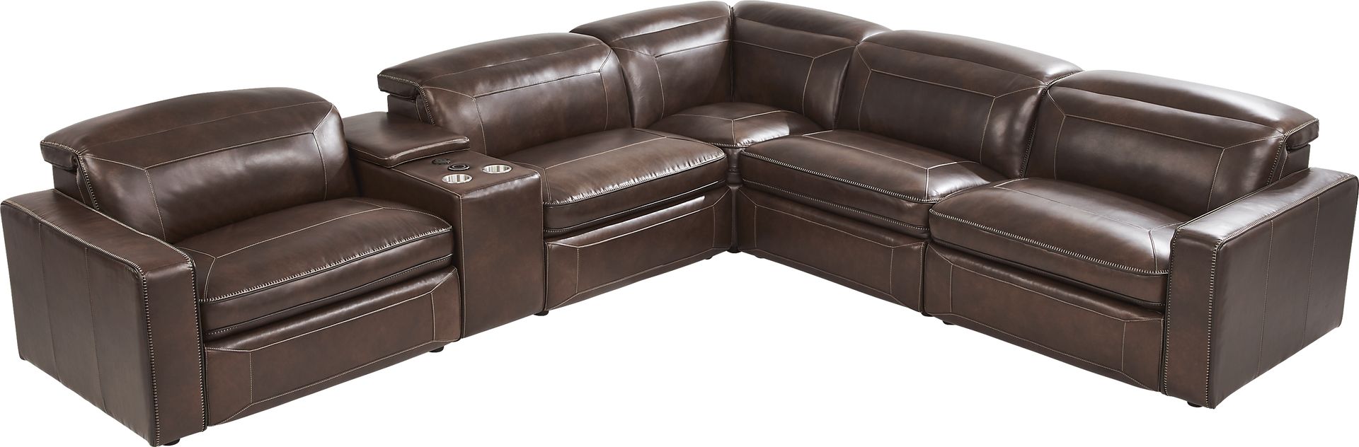 Terralinia Brown Leather 6 Pc Dual Power Reclining Sectional - Image 3
