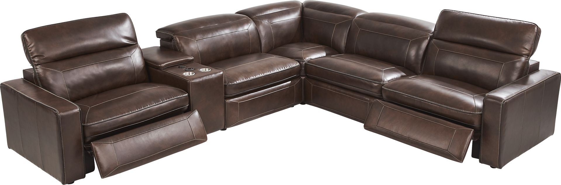 Terralinia Brown Leather 6 Pc Dual Power Reclining Sectional - Image 5