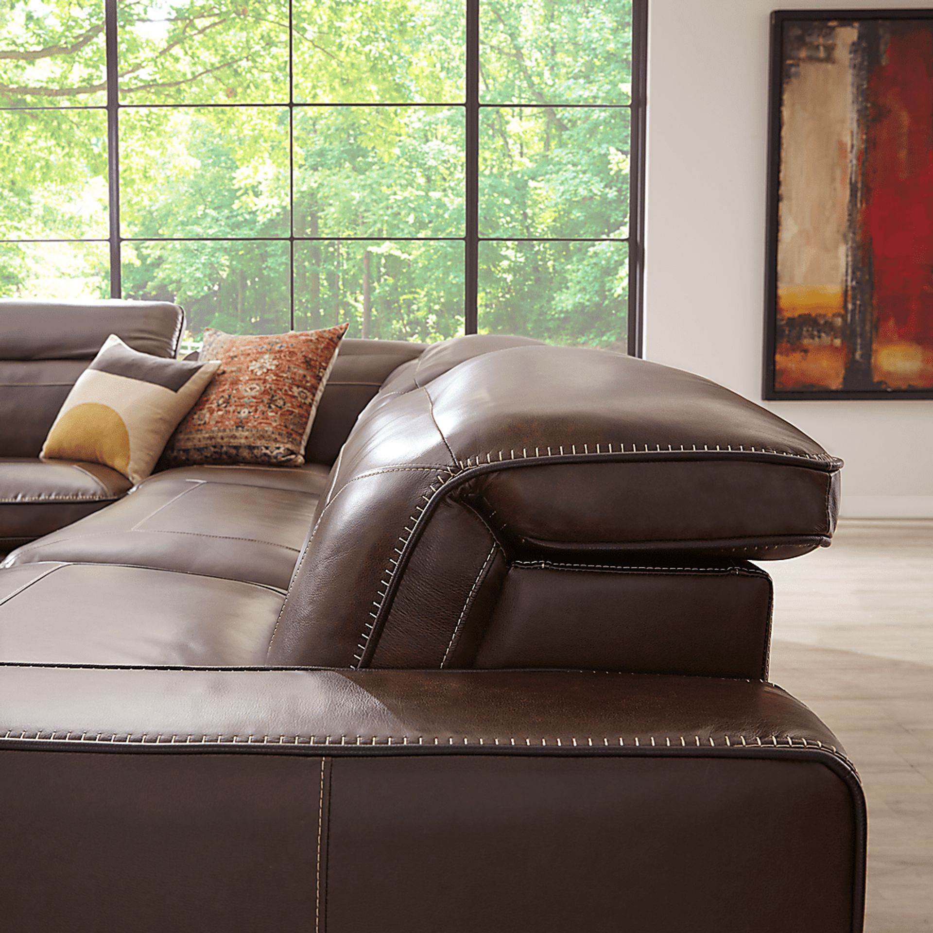 Terralinia Brown Leather 6 Pc Dual Power Reclining Sectional - Image 7