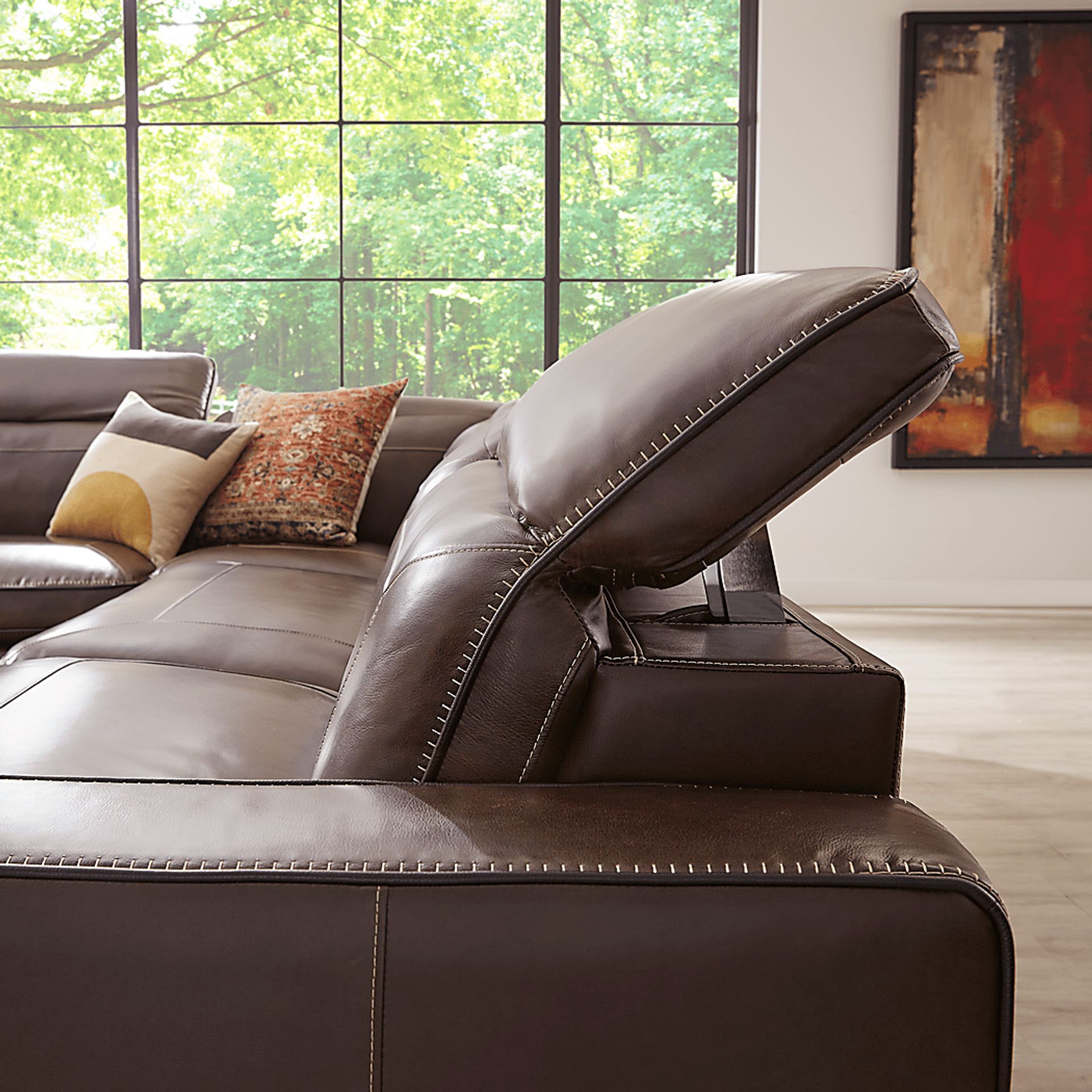 Terralinia Brown Leather 6 Pc Dual Power Reclining Sectional - Image 8