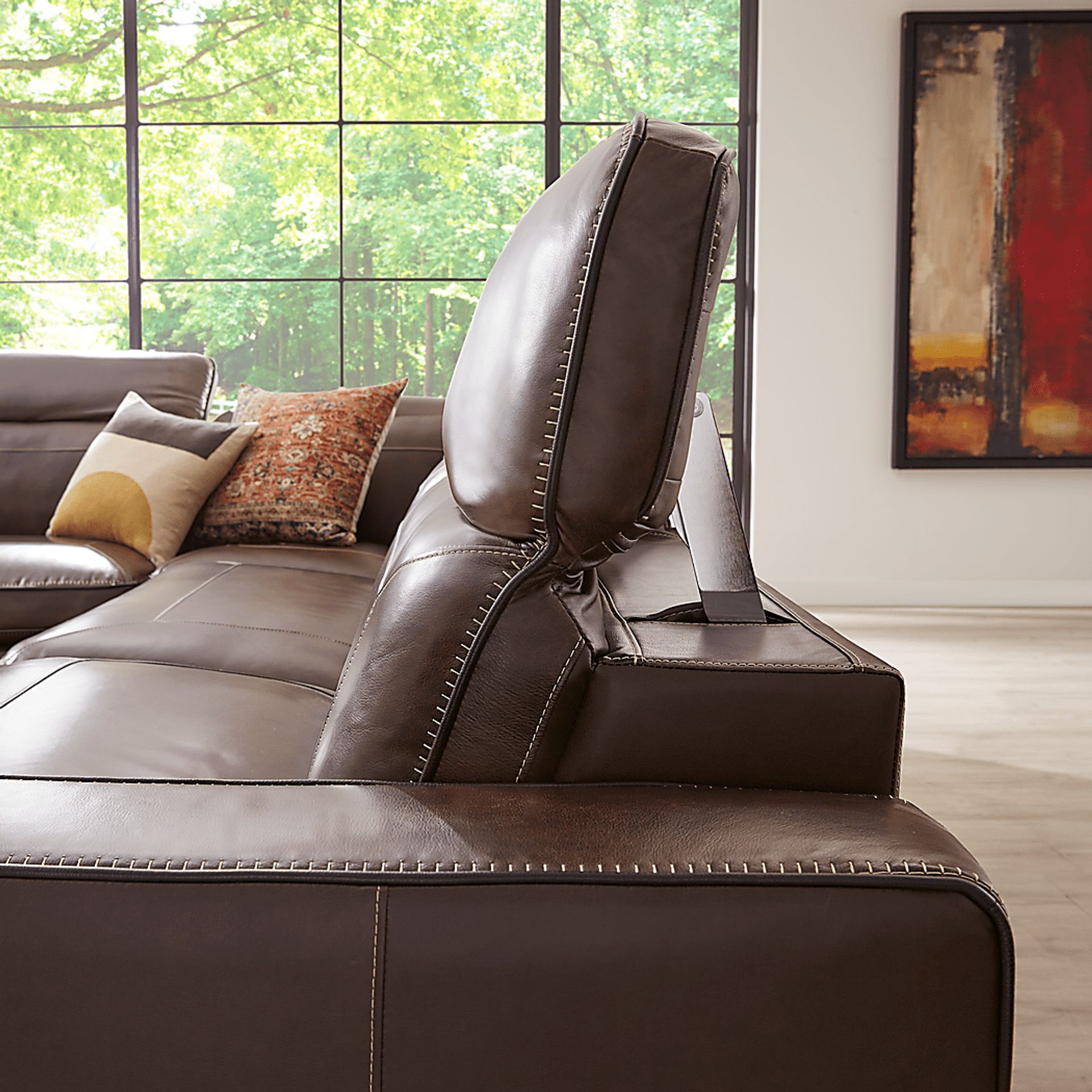 Terralinia Brown Leather 6 Pc Dual Power Reclining Sectional - Image 9