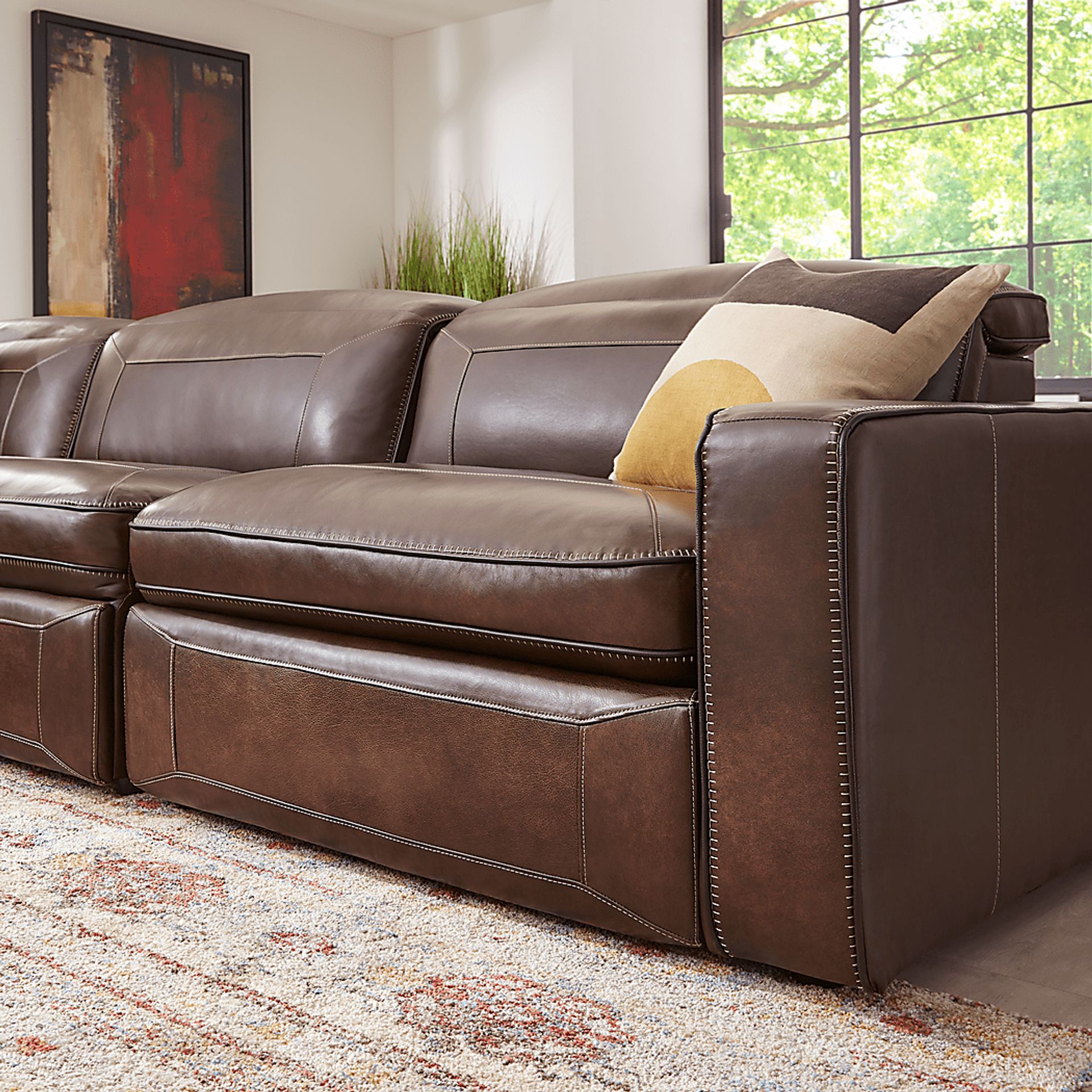 Terralinia Brown Leather 6 Pc Dual Power Reclining Sectional - Image 10