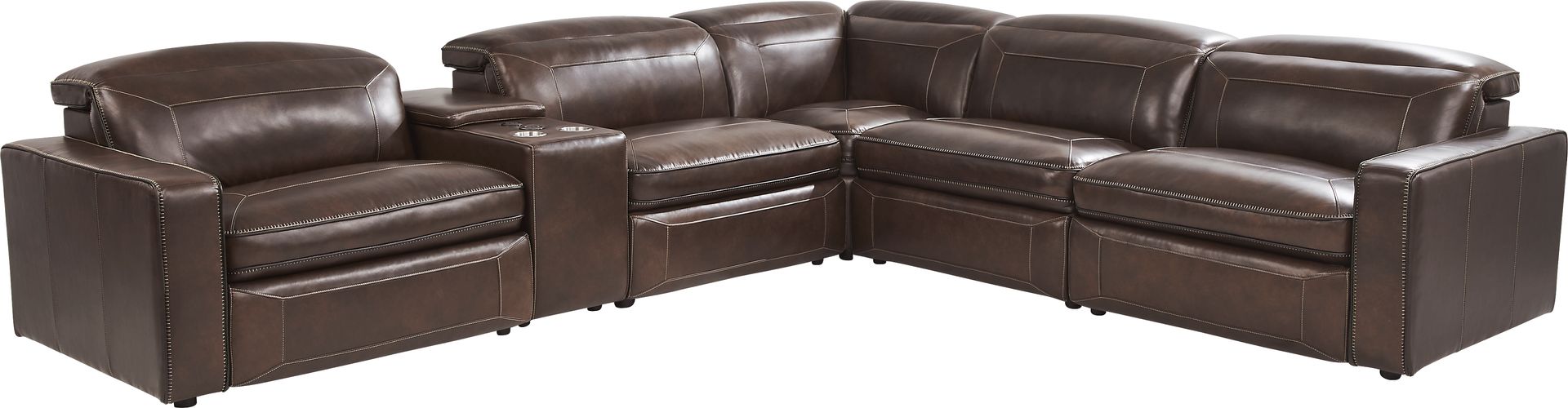 Terralinia Brown Leather 6 Pc Dual Power Reclining Sectional - Image 1