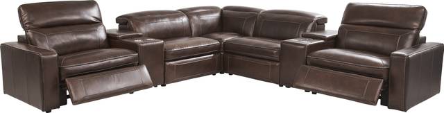Terralinia Brown Leather 7 Pc Dual Power Reclining Sectional - Thumbnail - Image 3
