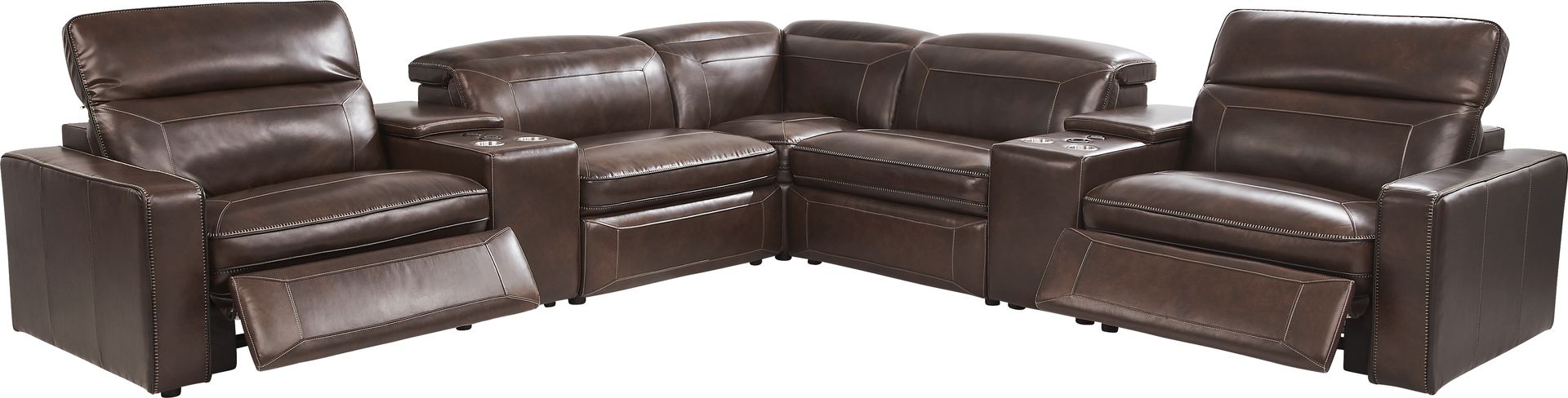 Terralinia Brown Leather 7 Pc Dual Power Reclining Sectional - Image 3