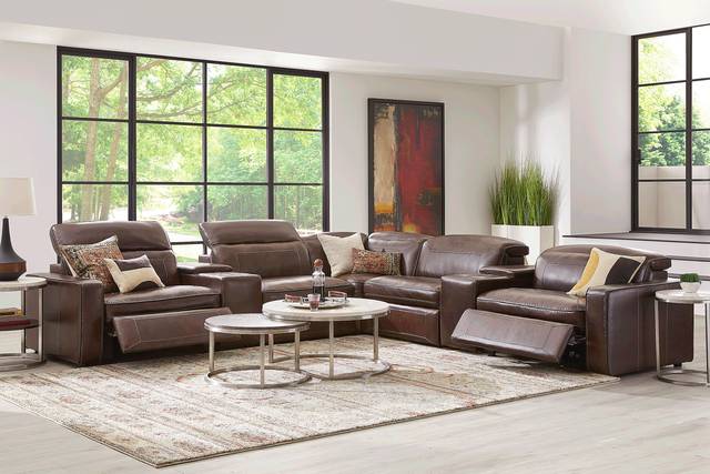 Terralinia Brown Leather 7 Pc Dual Power Reclining Sectional - Thumbnail - Image 2