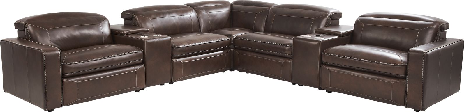 Terralinia Leather 7 Pc Dual Power Reclining Sectional
