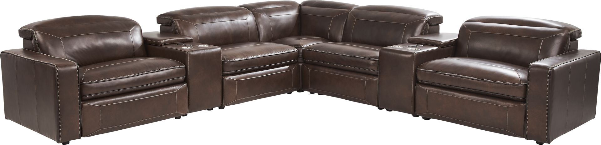 Terralinia Brown Leather 7 Pc Dual Power Reclining Sectional - Image 1