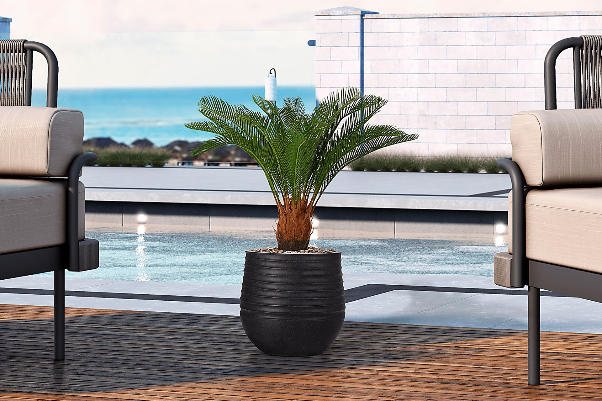 Terralis 38 in. Green UV Artificial Palm Plant in Black Planter - Image 2