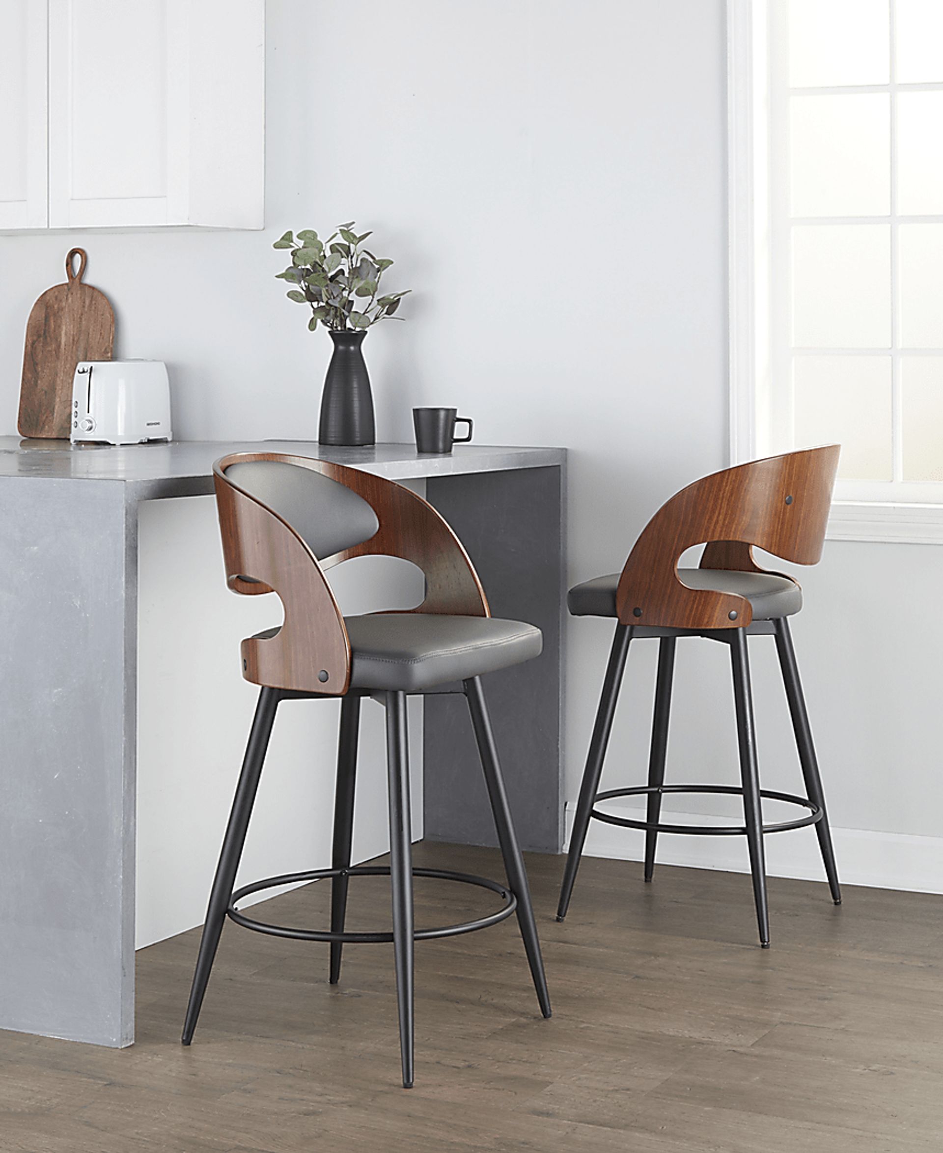 Tescord II Charcoal Swivel Counter Height Stool, Set of 2 - Image 4