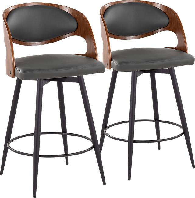 Tescord II Charcoal Swivel Counter Height Stool, Set of 2 - Thumbnail - Image 1