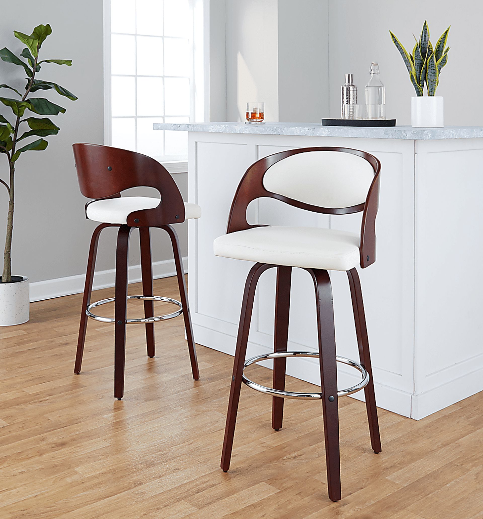 Tescord II White Swivel Barstool, Set of 2 - Image 11