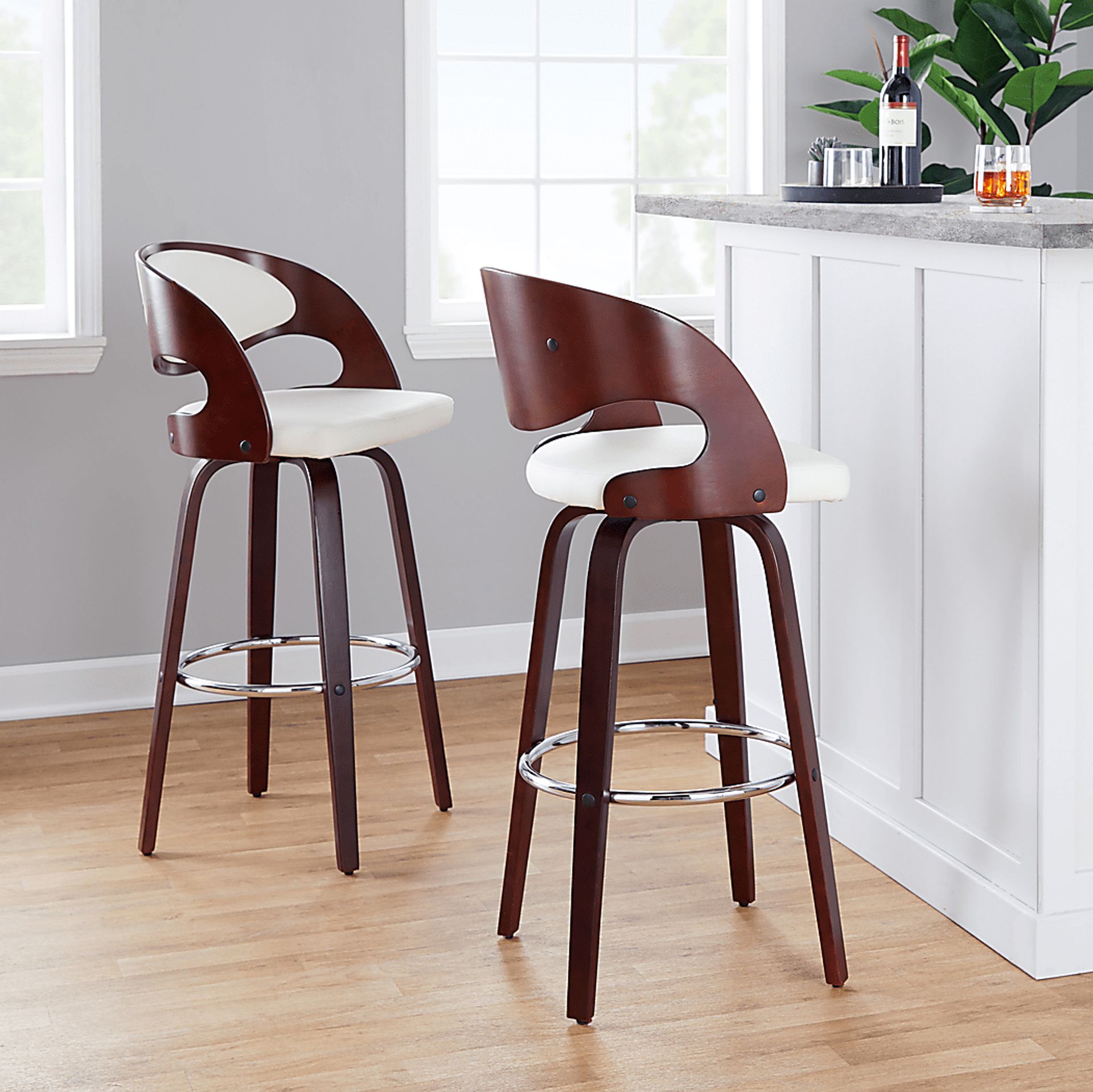 Tescord II White Swivel Barstool, Set of 2 - Image 2
