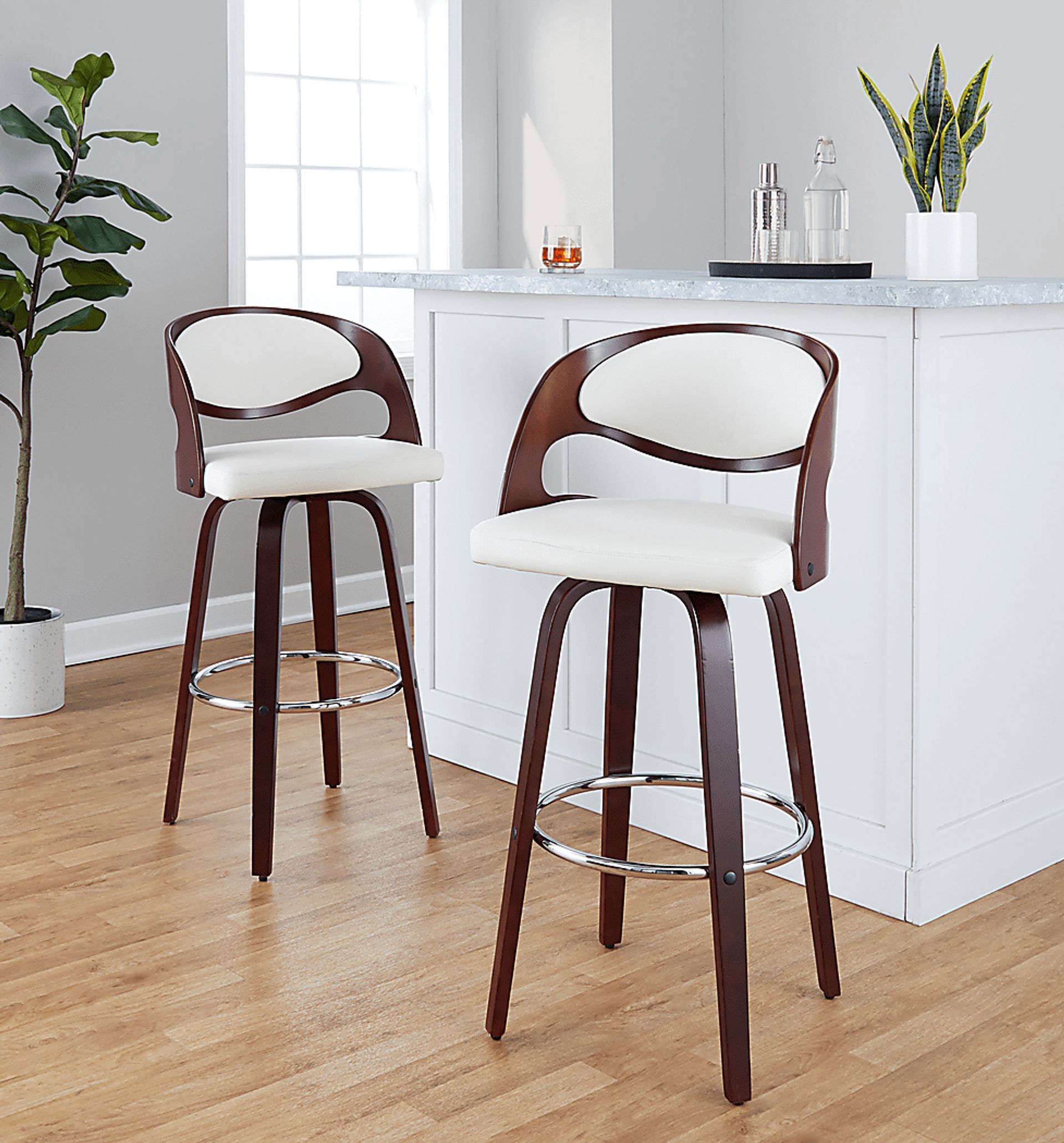 Tescord II White Swivel Barstool, Set of 2 - Image 10