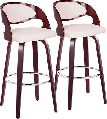 Tescord II White Swivel Barstool, Set of 2