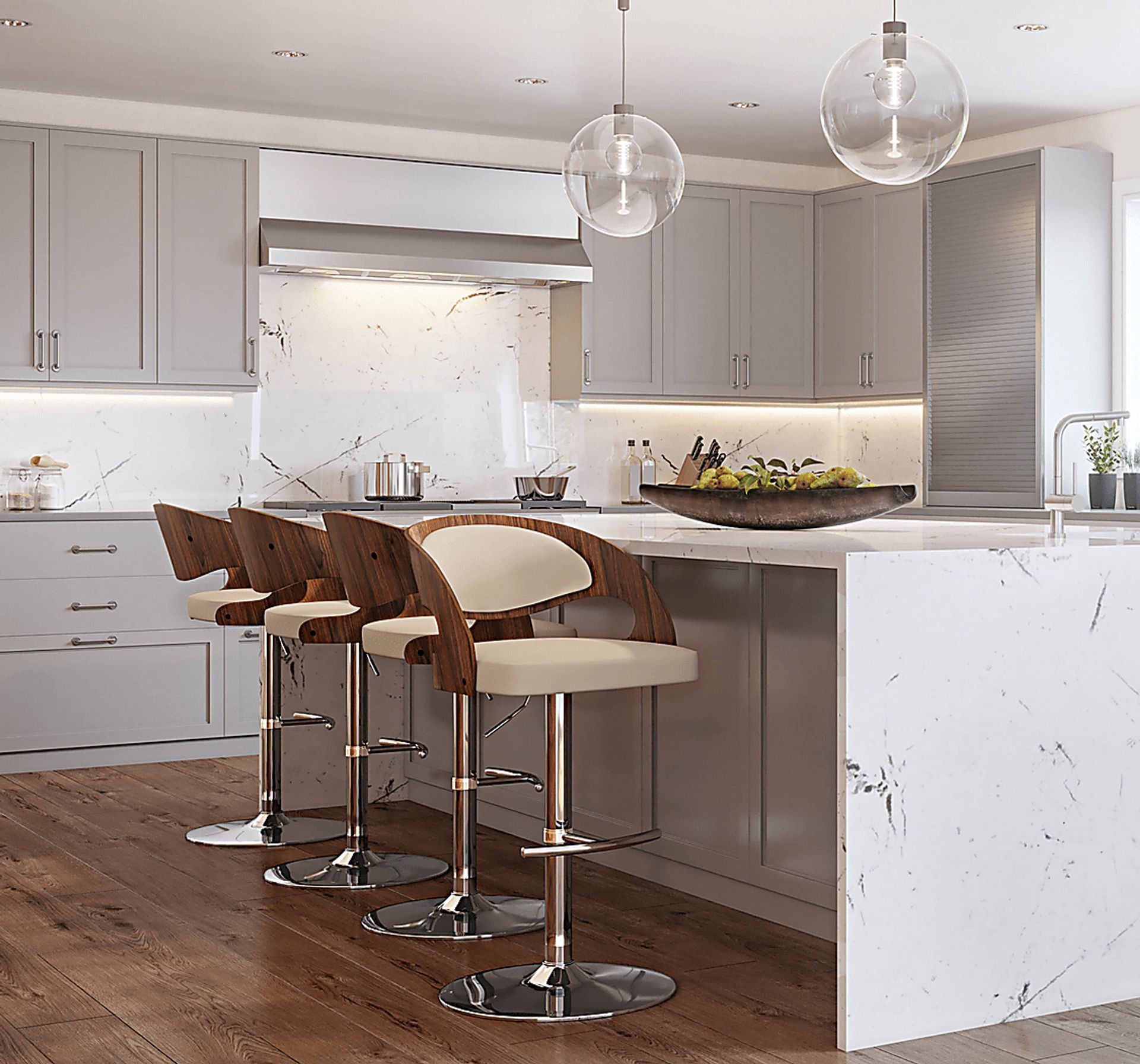 Tescord IV Cream Adjustable Swivel Barstool, Set of 3 - Image 2