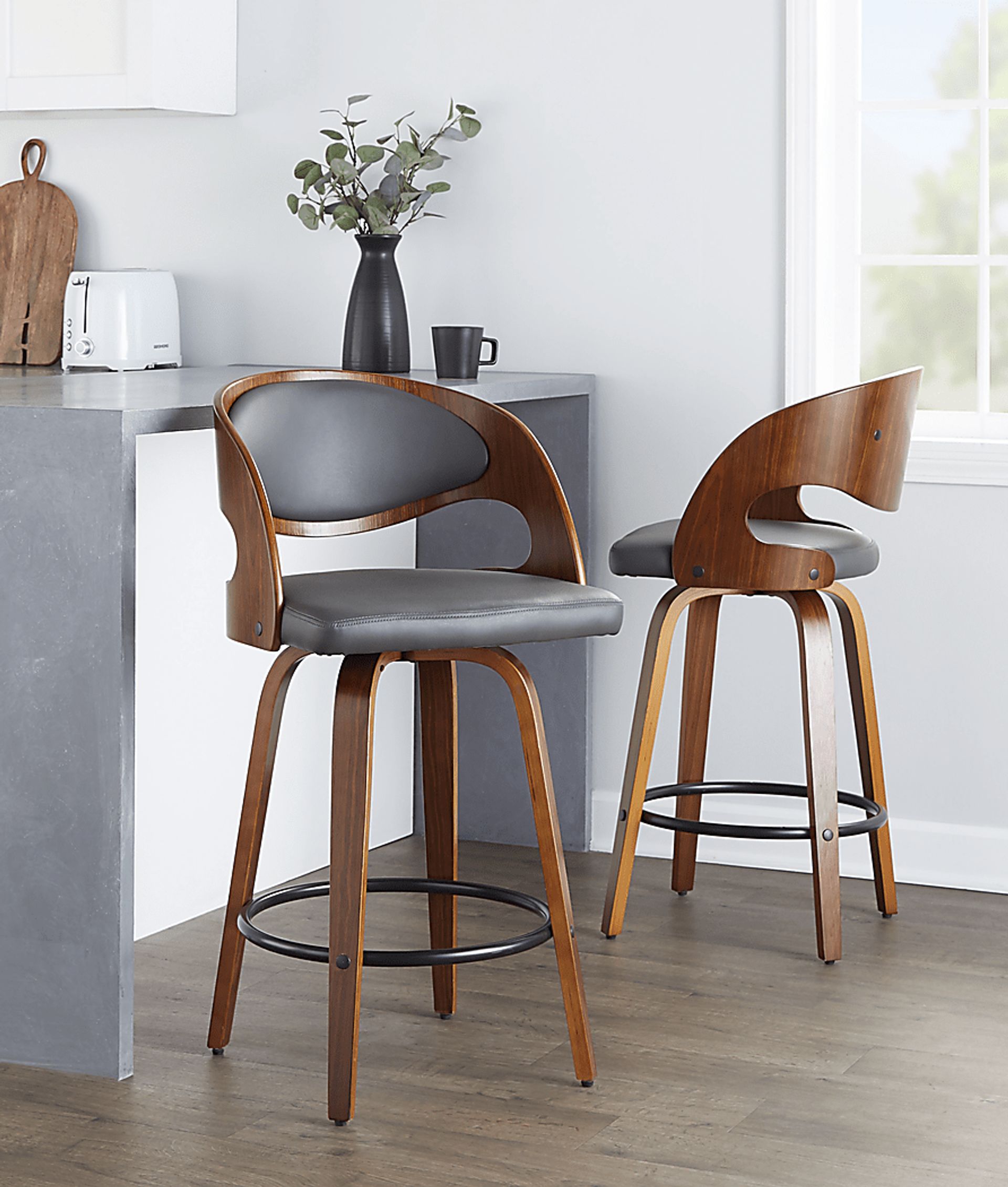 Tescord V Charcoal Swivel Counter Height Stool, Set of 2 - Image 2