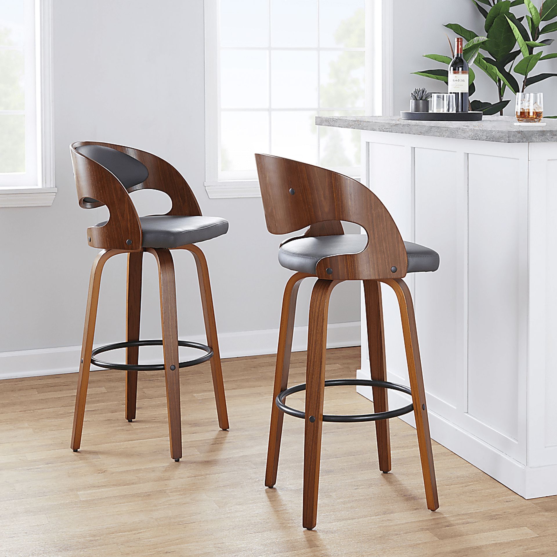 Tescord V Charcoal Swivel Barstool, Set of 2 - Image 2