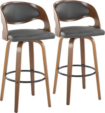 Tescord V Charcoal Swivel Barstool, Set of 2