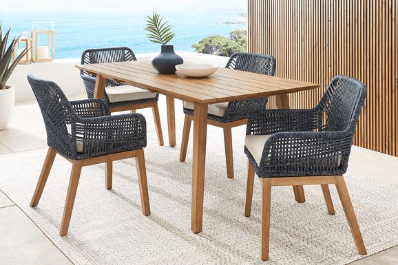 Tessere Natural 5 Pc Outdoor Dining Set with Blue Arm Chairs