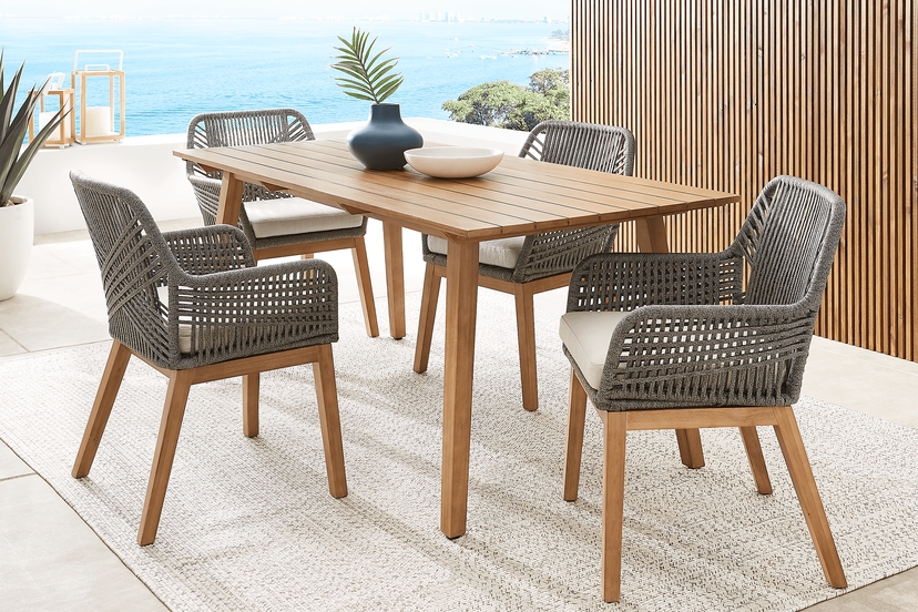 Tessere Natural 5 Pc Outdoor Dining Set with Gray Arm Chairs