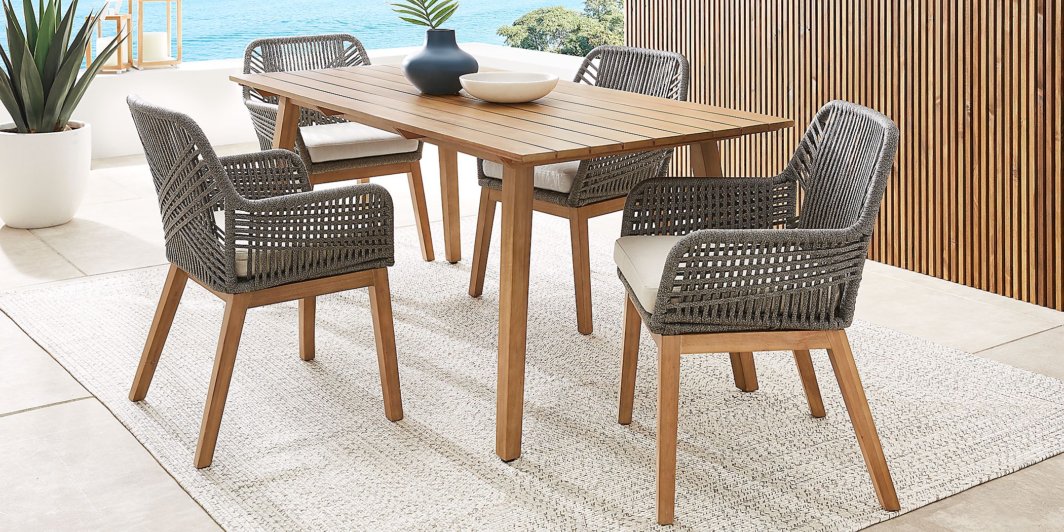 Tessere 5 Pc Natural Outdoor Dining Set with Gray Arm Chairs