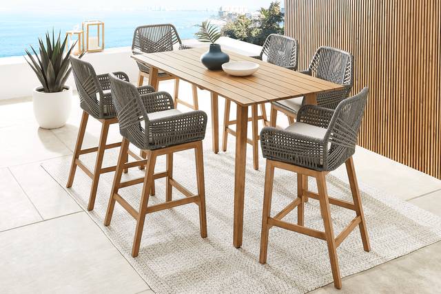 Tessere Natural 7 Pc Bar Height Outdoor Dining Set with Gray Barstools - Thumbnail - Image 1