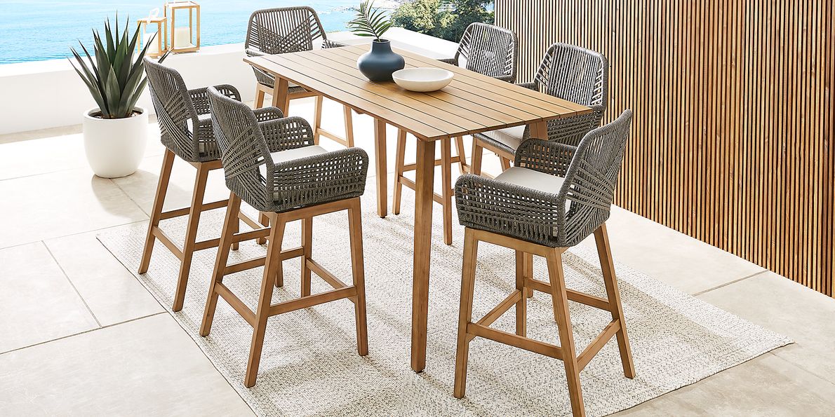 Tessere 7 Pc Natural Light Wood Gray Outdoor Dining Set With Rectangle