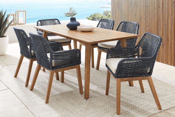 Tessere Natural 7 Pc Outdoor Dining Set with Blue Arm Chairs