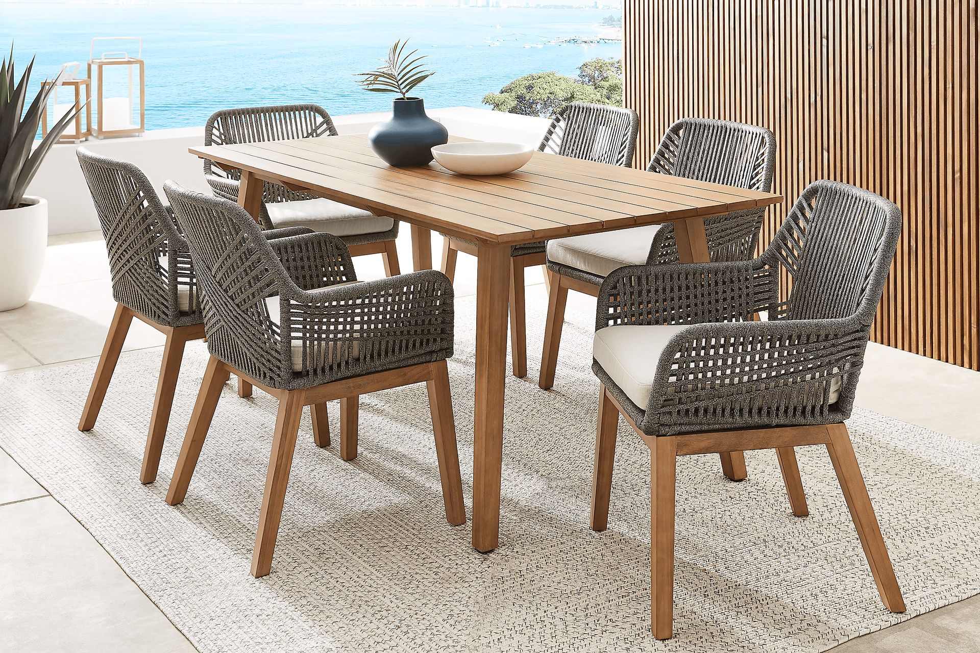 Tessere Natural 7 Pc Outdoor Dining Set with Gray Arm Chairs - Image 1