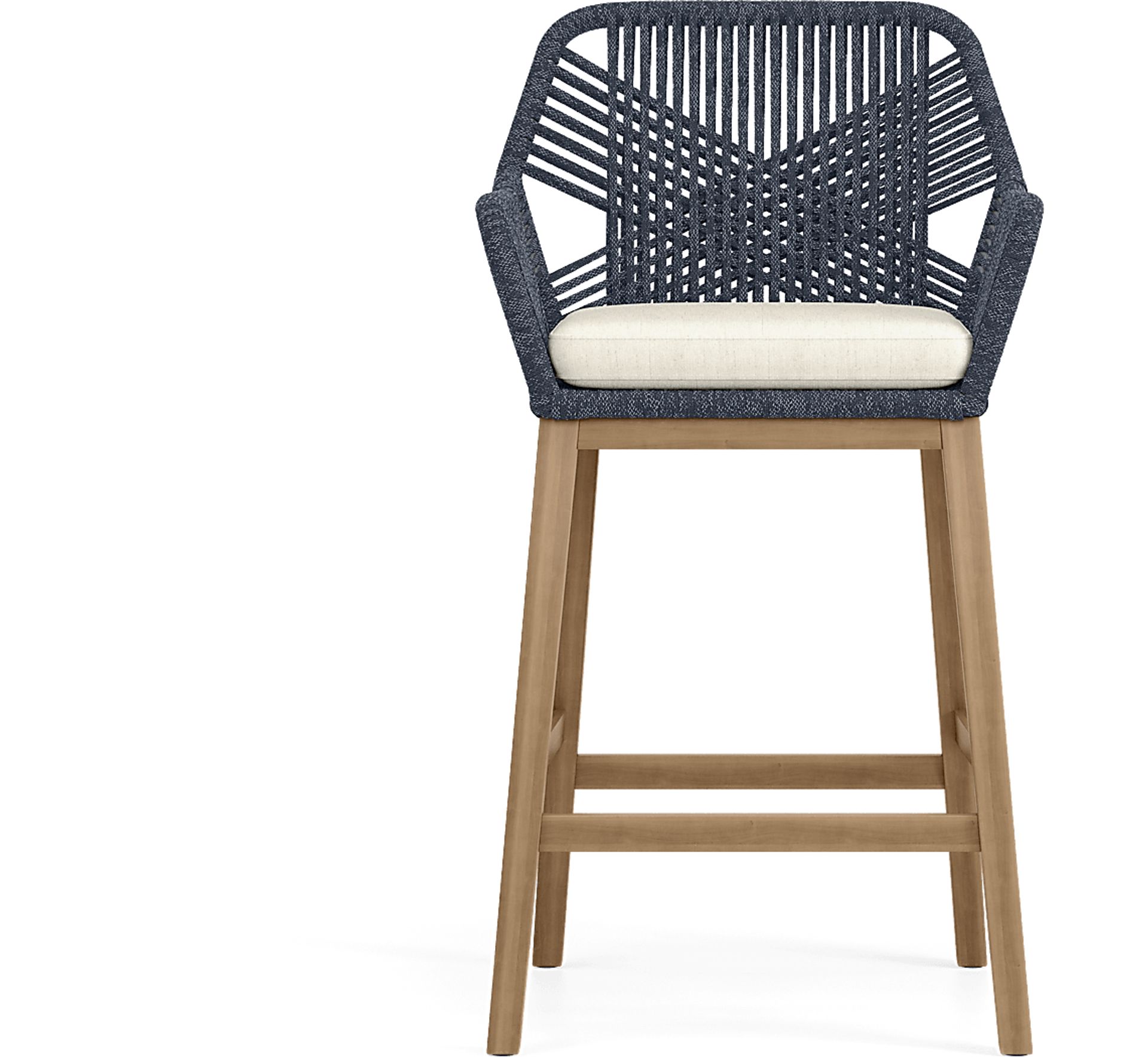 Tessere Natural 7 Pc Bar Height Outdoor Dining Set with Blue Barstools - Image 7