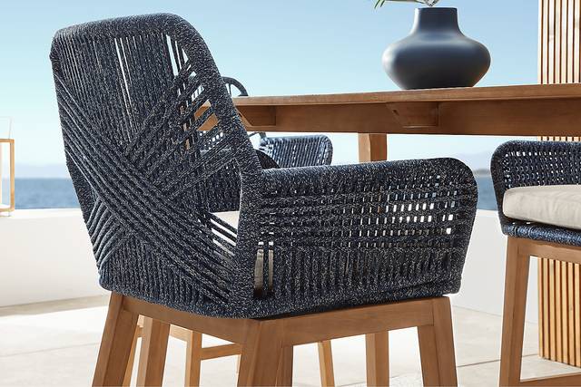 Tessere Natural 7 Pc Bar Height Outdoor Dining Set with Blue Barstools - Thumbnail - Image 9