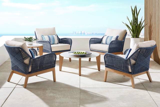 Tessere Blue Outdoor Club Chair, Set of 4 - Thumbnail - Image 1