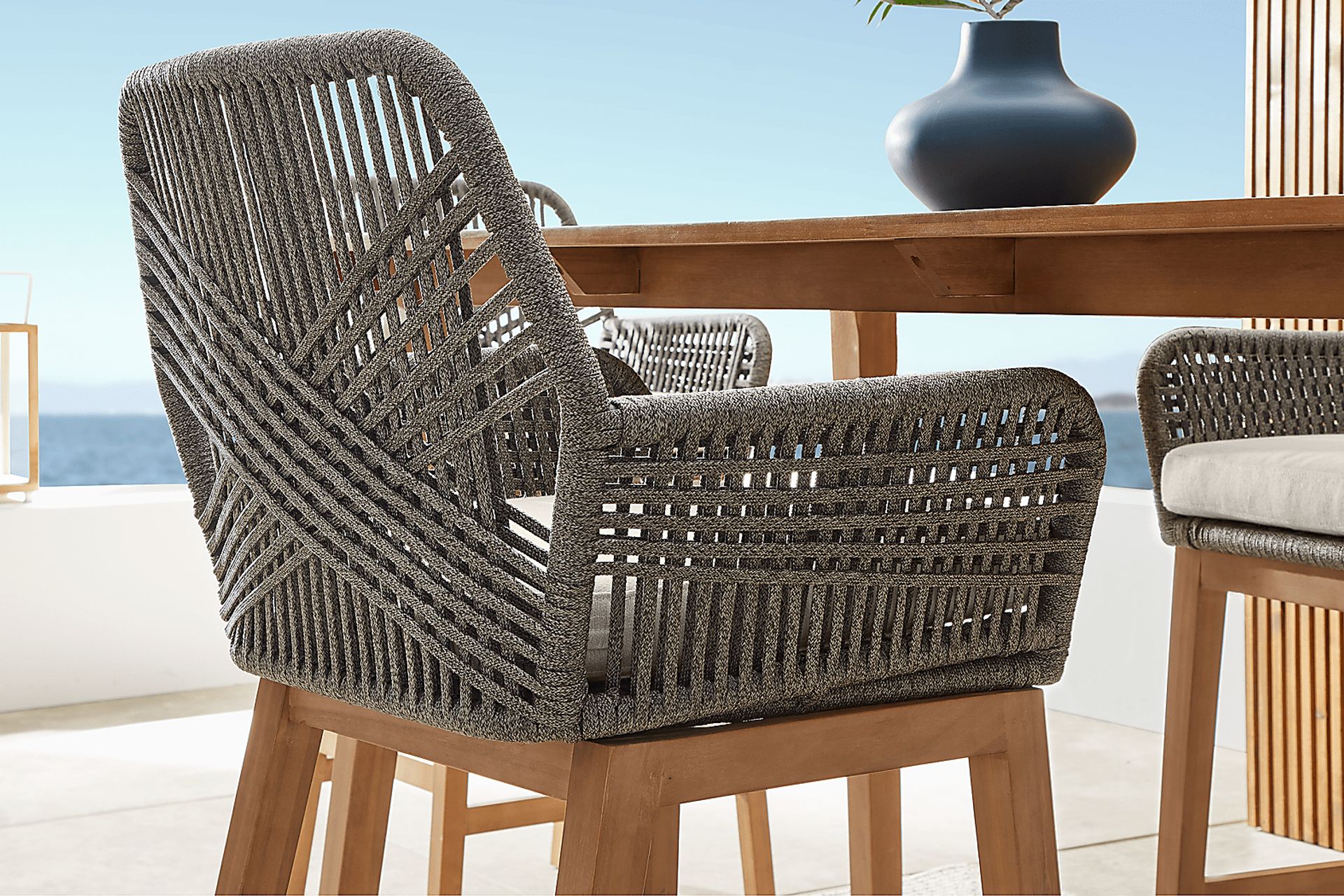 Tessere Natural 7 Pc Outdoor Dining Set with Gray Arm Chairs - Image 11