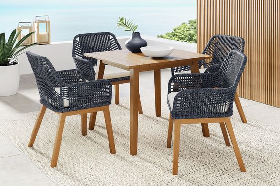 Tessere Natural 5 Pc Square Outdoor Dining Set with Blue Arm Chairs